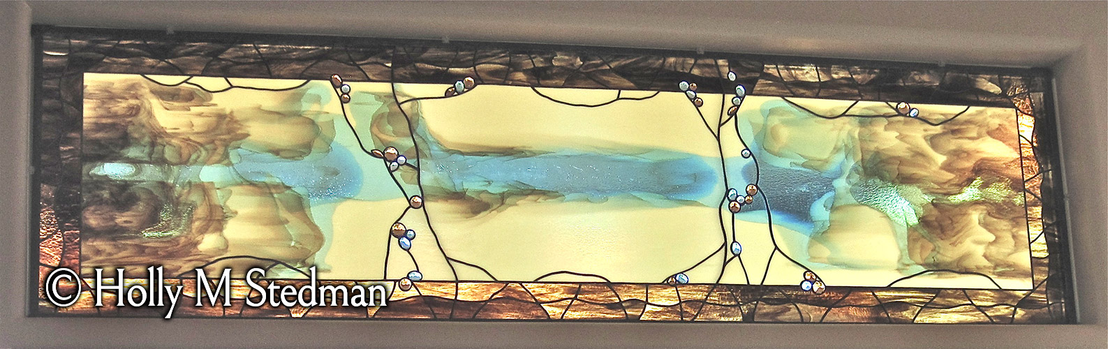 Large stained glass window with mottled colors
