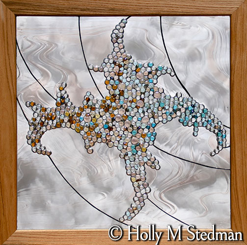 Framed stained glass panel with nuggets